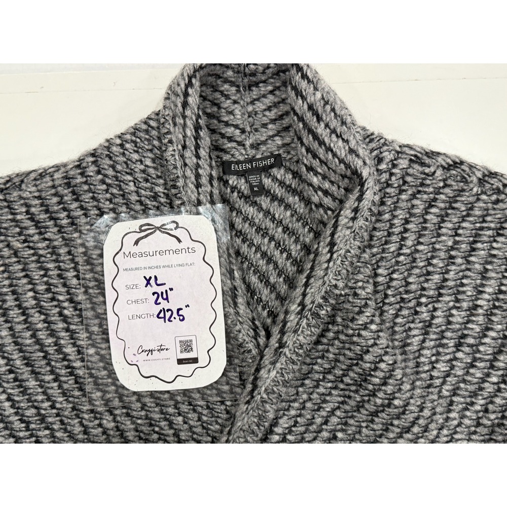 Eileen Fisher Organic Wool Alpaca Shawl Cardigan Gray XL Longline Sweater - Picture 5 of 10